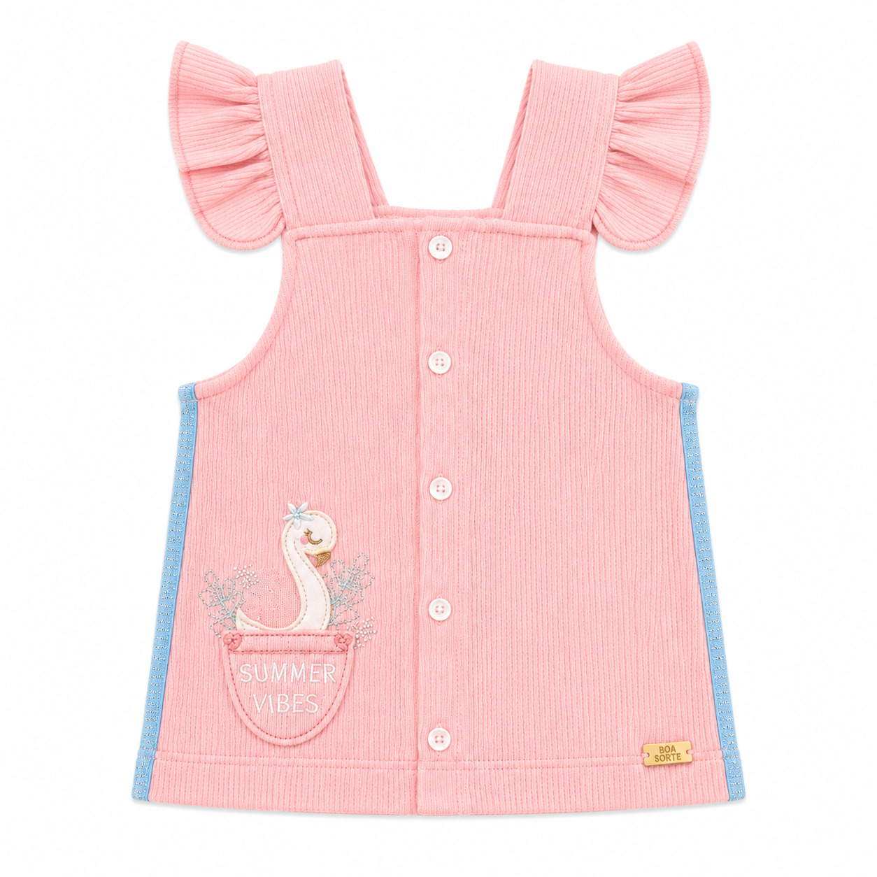 Salopete Bebê Presente De Anjo Bordado Flamingo E Body 2 Peças