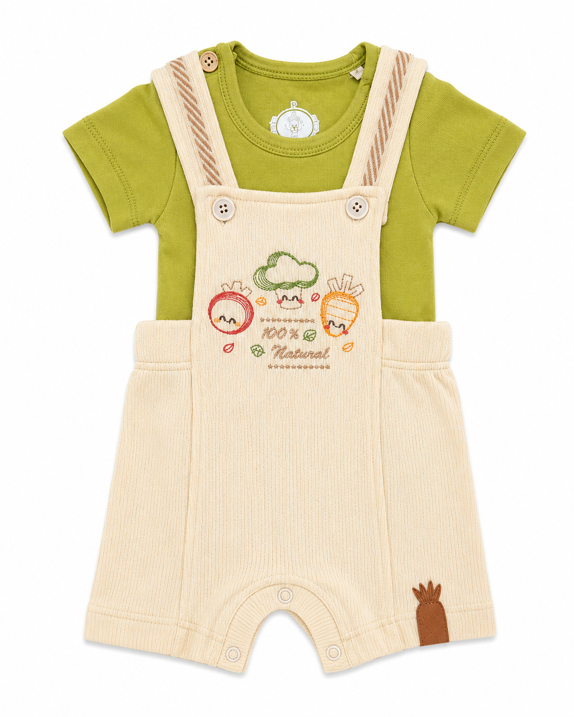 Macacão Curto Bebê Presente De Anjo Bordado Vegetais 2 Peças