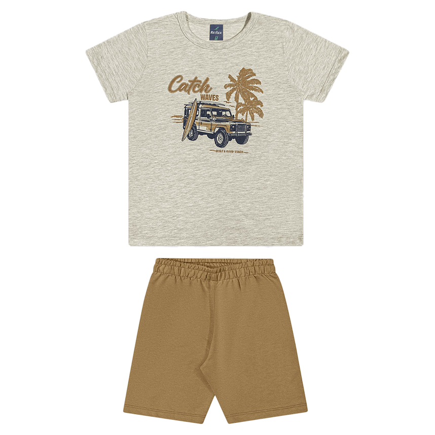 Conjunto Infantil Rei Rex Camiseta Estampa Carro e Bermuda