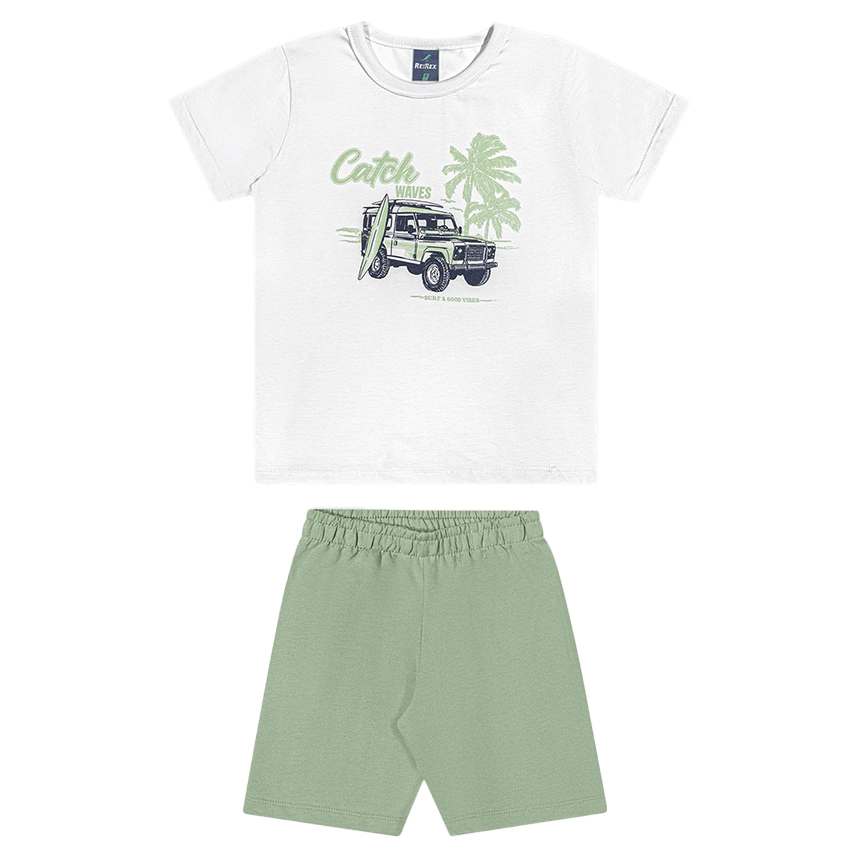 Conjunto Infantil Rei Rex Camiseta Estampa Carro e Bermuda