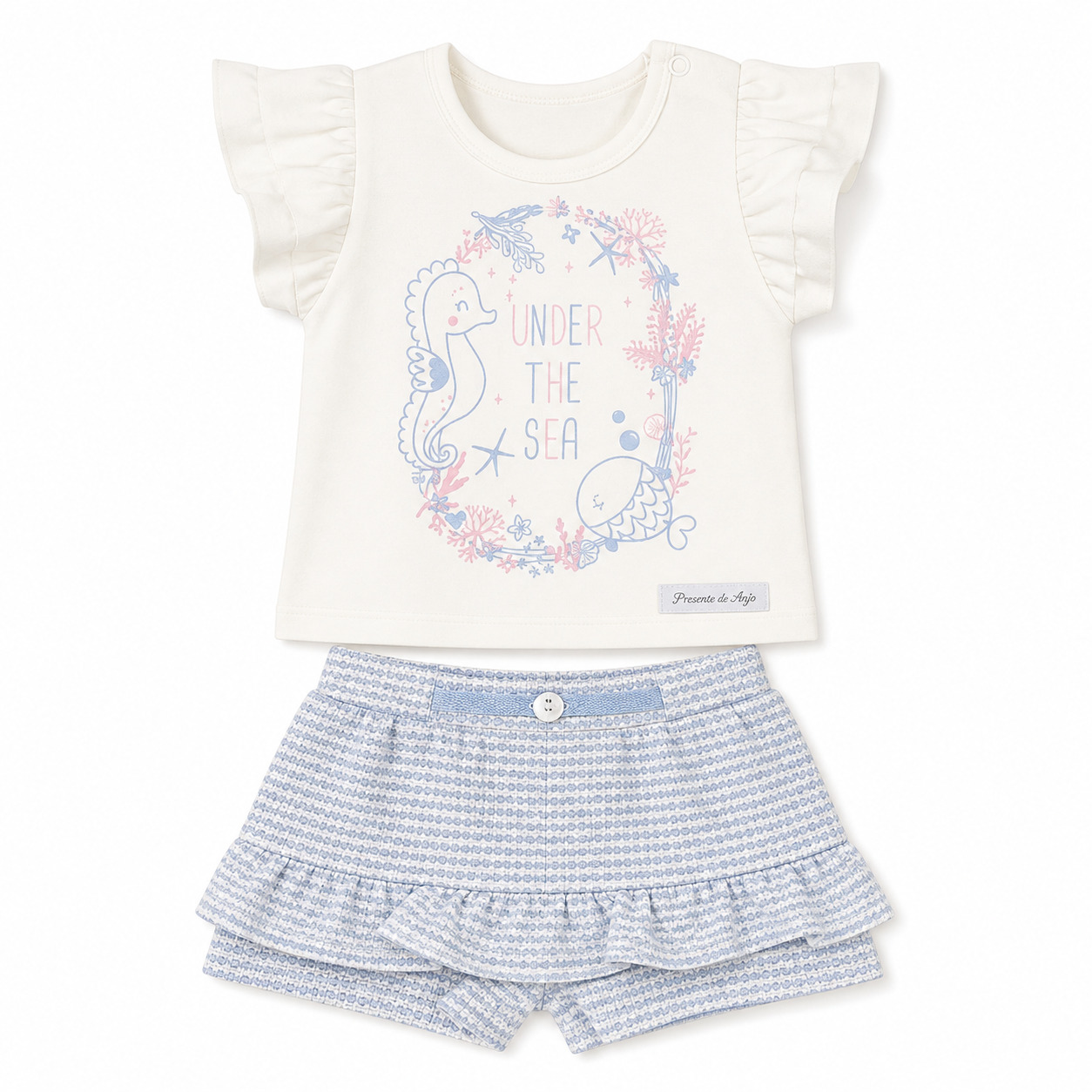 Conjunto Bebê Presente De Anjo Camiseta Bordado Cavalo E Short