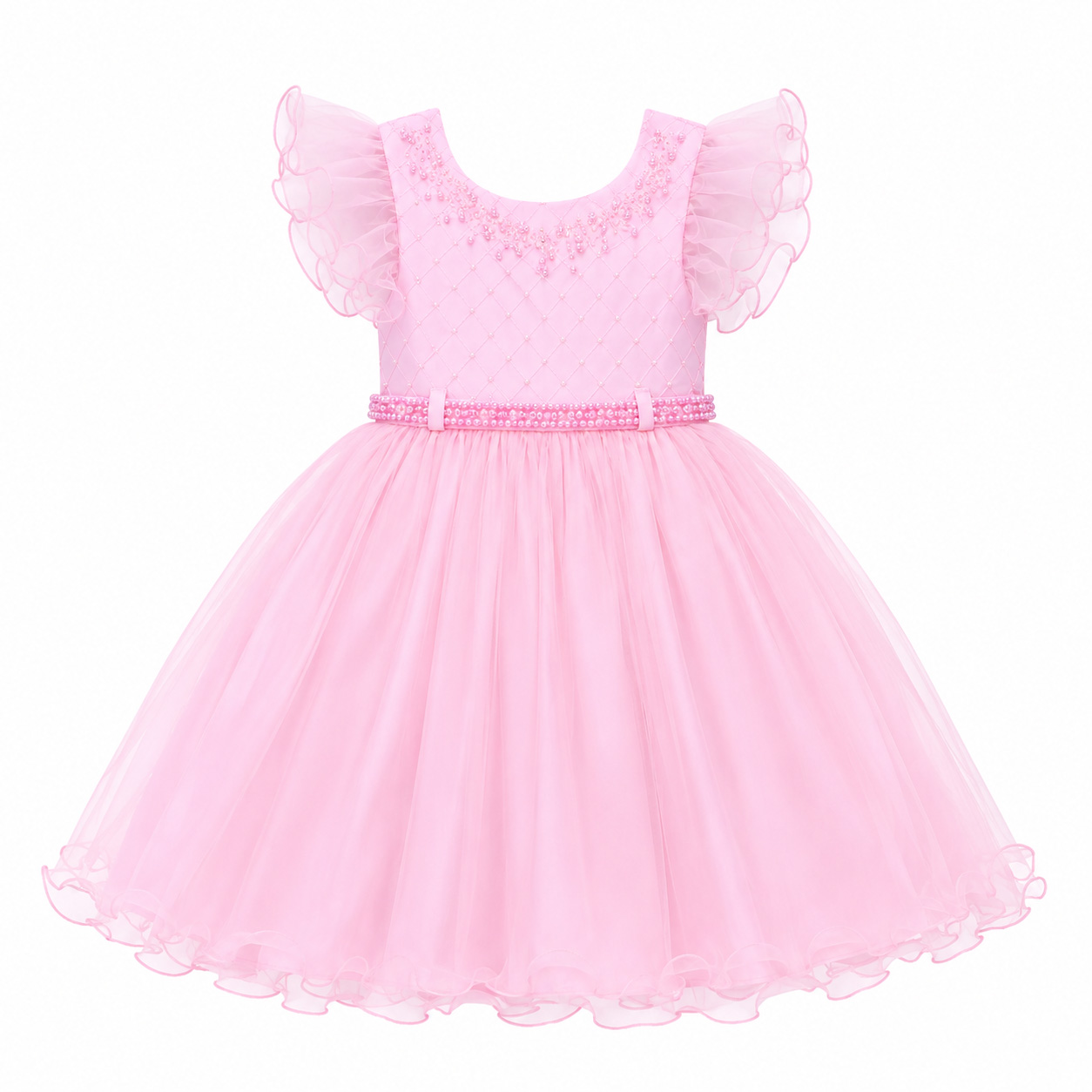 Vestido Infantil Menina Bonita Bordado Com Pérolas e Tule