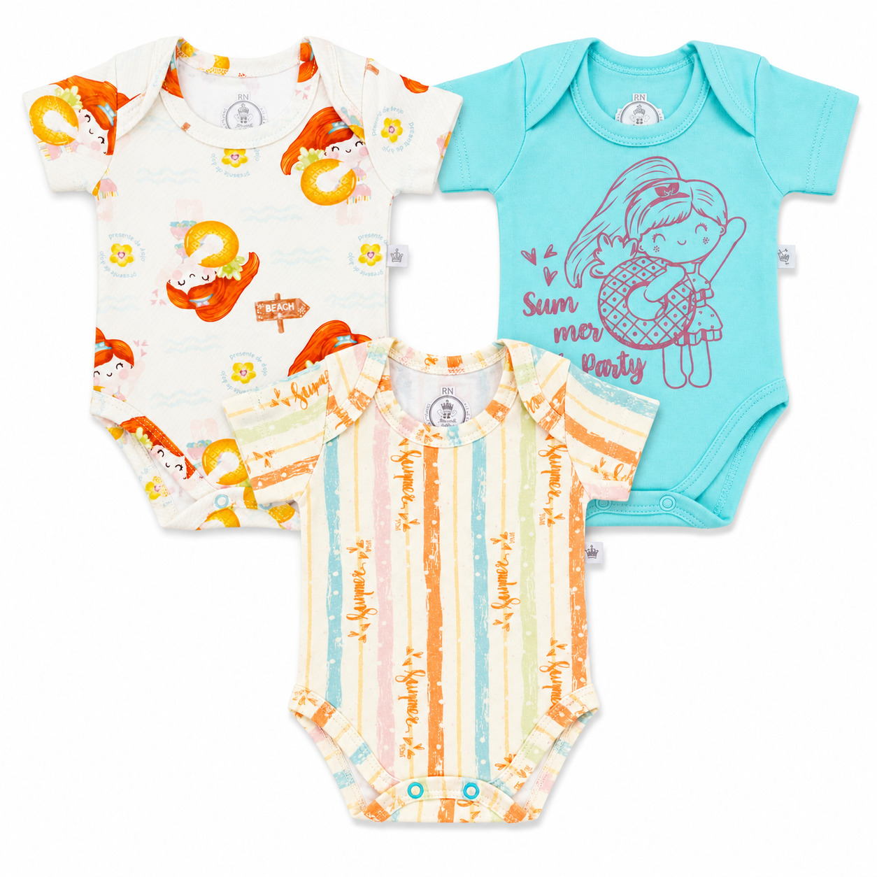 Kit Body Bebê Presente De Anjo Estampa Sereia 3 Peças