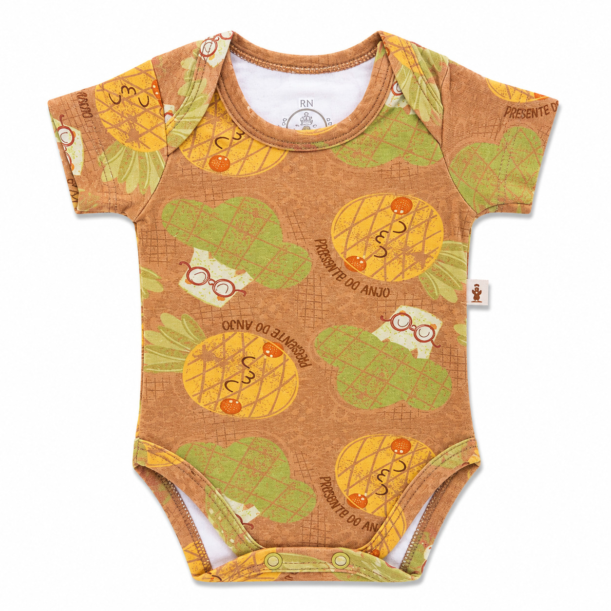 Kit Body Bebê Presente De Anjo Estampa Abacaxi 3 Peças Kit Body Bebê Presente De Anjo Estampa Abacaxi 3 Peças