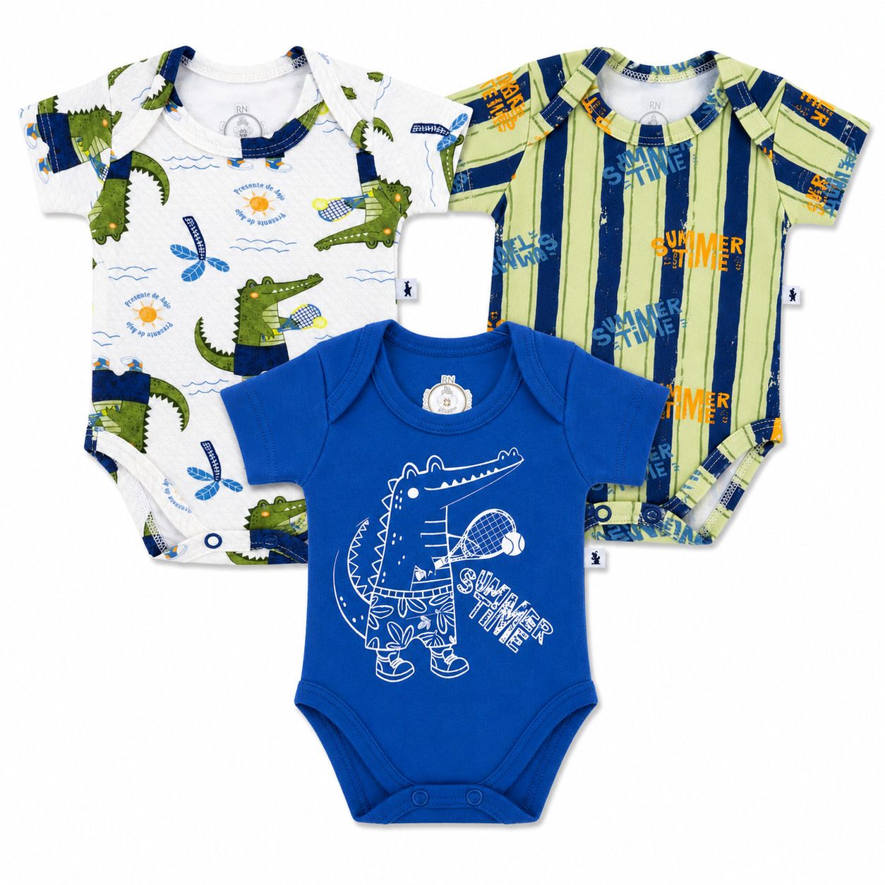 Kit Body Bebê Presente De Anjo Estampa Jacaré 3 Peças