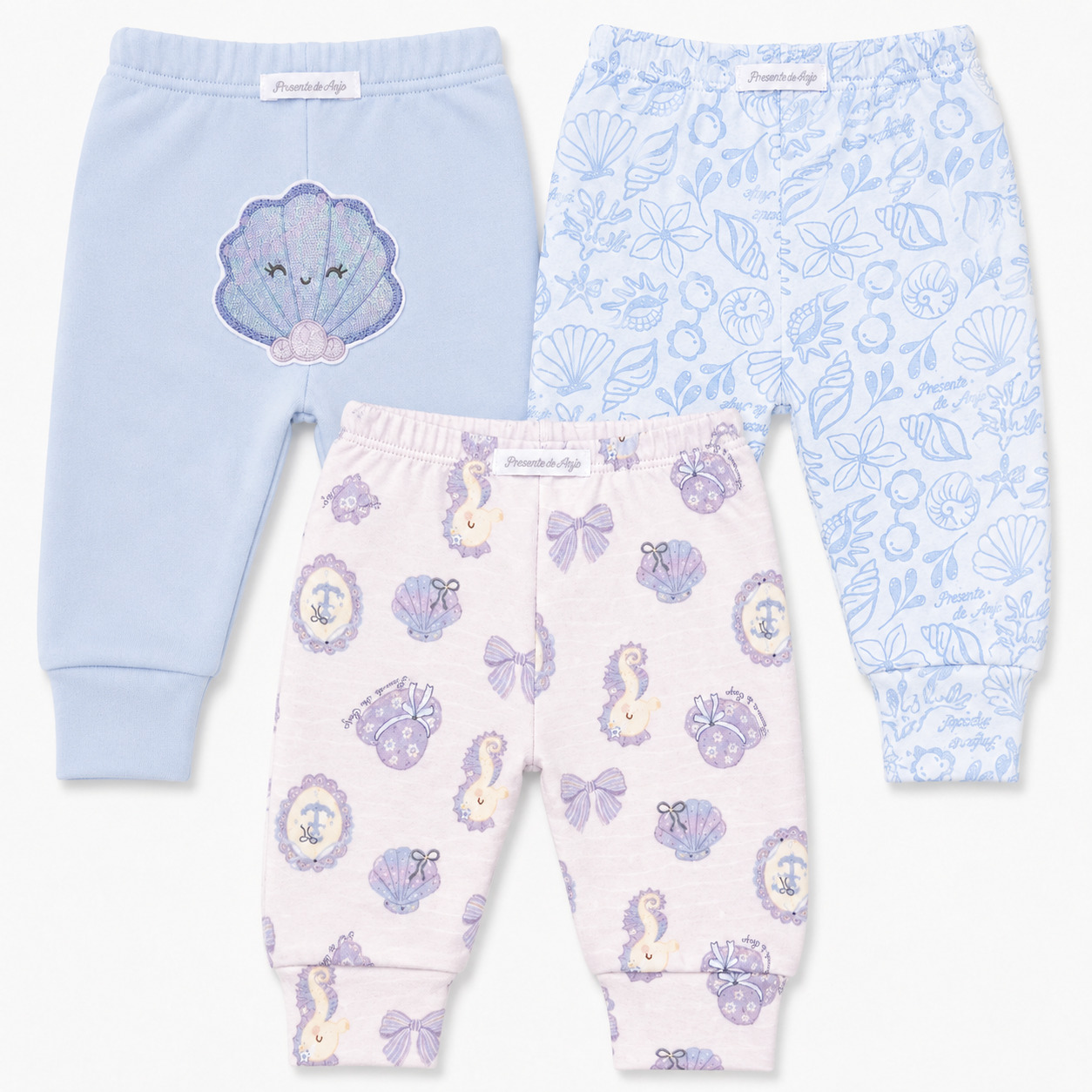 Kit Mijão Bebê Presente De Anjo Estampa Fundo Do Mar 3 Peças