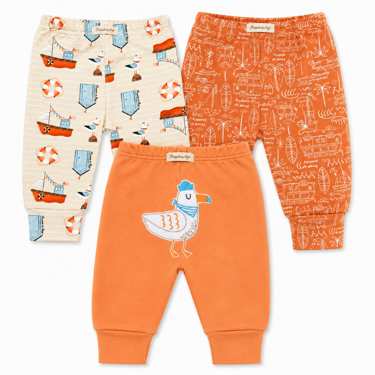 Kit Mijão Bebê Presente De Anjo Estampa Barcos 3 Peças