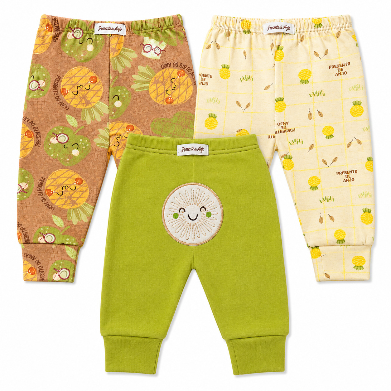 Kit Mijão Bebê Presente De Anjo Estampa Abacaxi 3 Peças