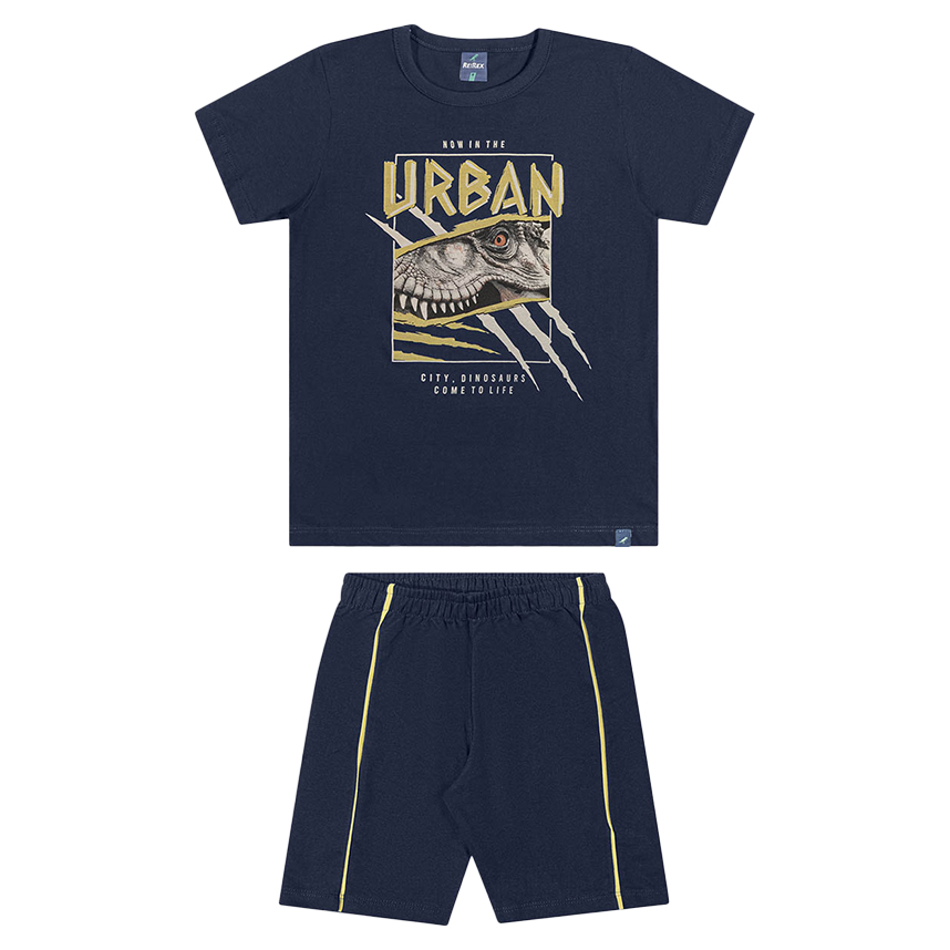 Conjunto Infantil Rei Rex Camiseta Estampa Dino e Bermuda