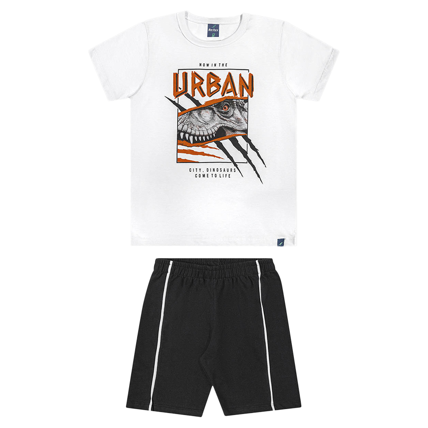 Conjunto Infantil Rei Rex Camiseta Estampa Dino e Bermuda Conjunto Infantil Rei Rex Camiseta Estampa Dino e Bermuda
