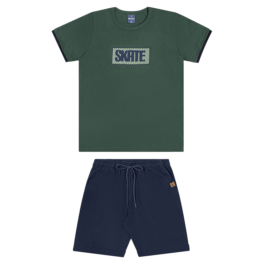Conjunto Juvenil Rei Rex Camiseta Estampa Skate e Bermuda