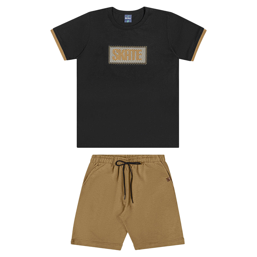 Conjunto Juvenil Rei Rex Camiseta Estampa Skate e Bermuda