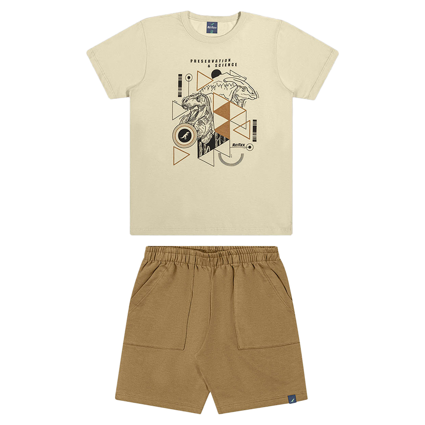 Conjunto Juvenil Rei Rex Camiseta Dinossauro e Bermuda