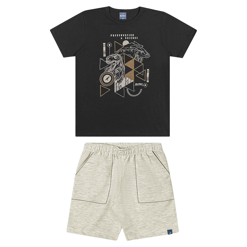 Conjunto Juvenil Rei Rex Camiseta Dinossauro e Bermuda