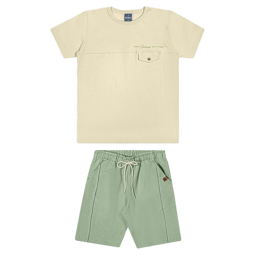Conjunto Juvenil Rei Rex Camiseta Detalhe Lapela e Bermuda