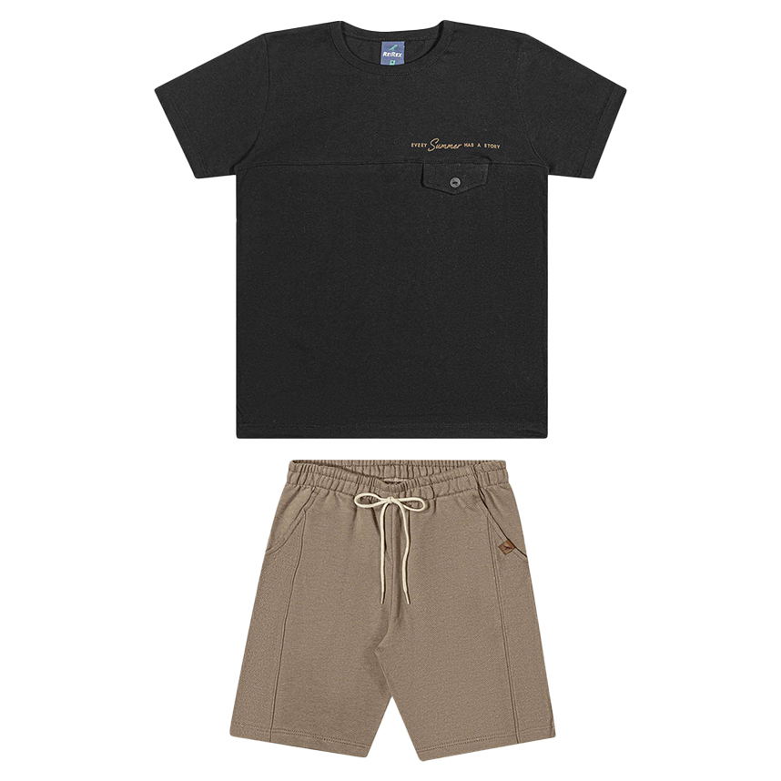 Conjunto Juvenil Rei Rex Camiseta Detalhe Lapela e Bermuda