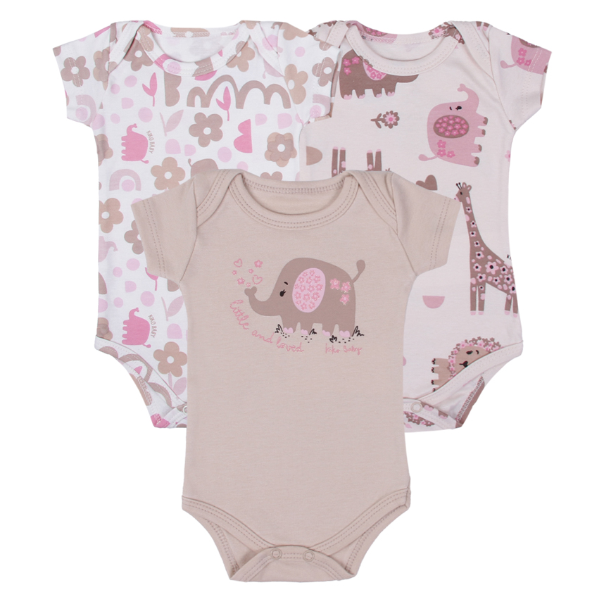 Kit Body Bebê Kiko Baby Manga Curta Estampa Safari 3 Peças