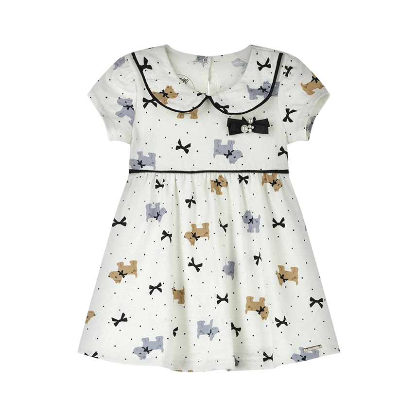 Vestido Bebê Alakazoo Manga Curta Gola Estampa Dog Laços Vestido Bebê Alakazoo Manga Curta Gola Estampa Dog Laços
