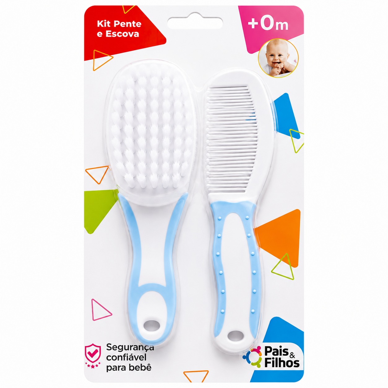 Kit Pente e Escova Bebê Pais e Filhos Azul