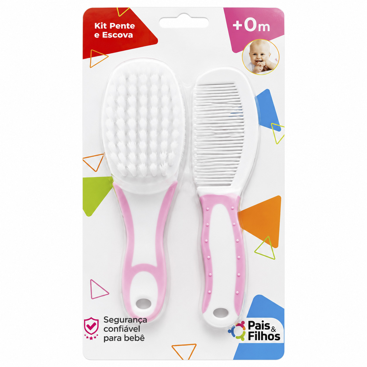 Kit Pente e Escova Bebê Pais e Filhos Rosa