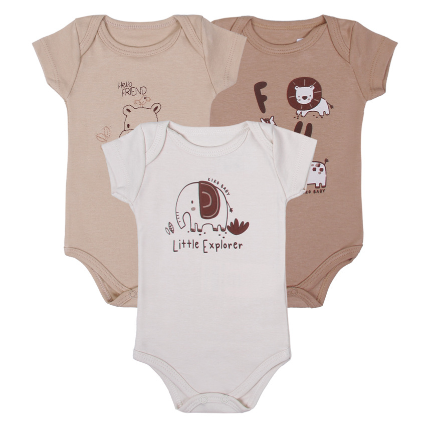 Kit Body Bebê Kiko Baby Manga Curta Safari 3 Peças