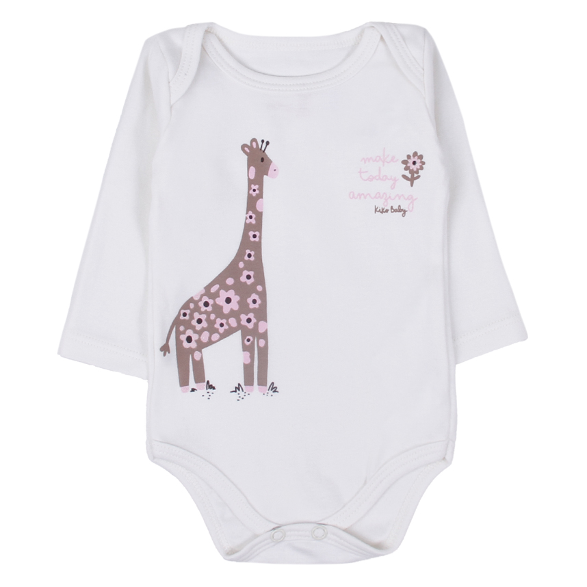 Kit Body Bebê Kiko Baby Manga Longa Estampa Girafa 3 Peças