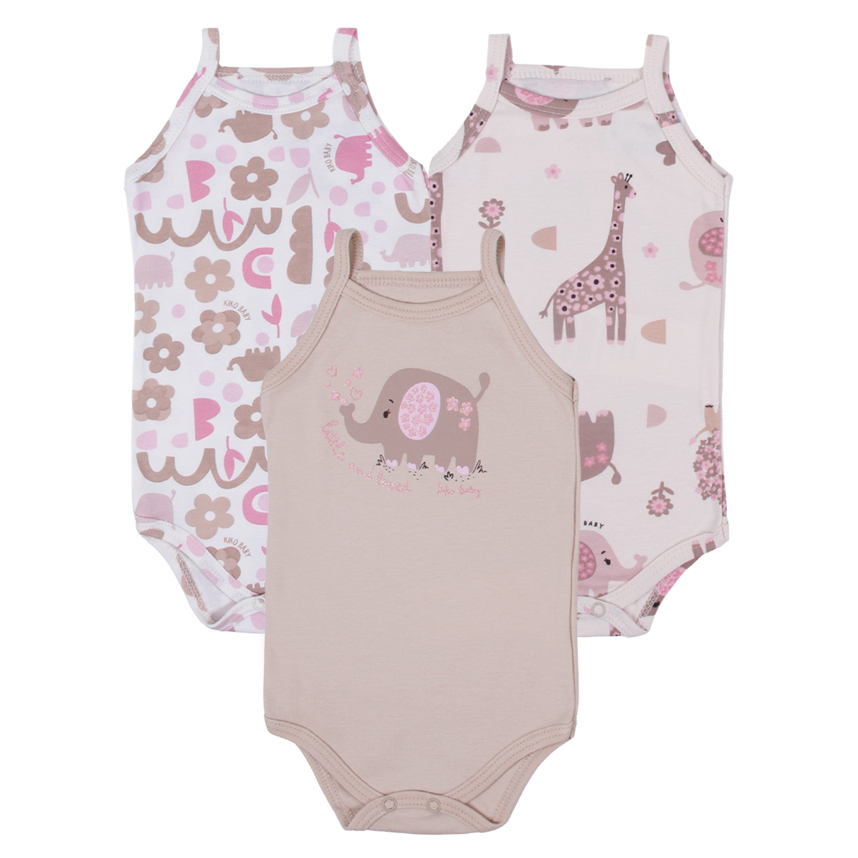 Kit Body Bebê Kiko Baby Alcinha Estampa Safari 3 Peças