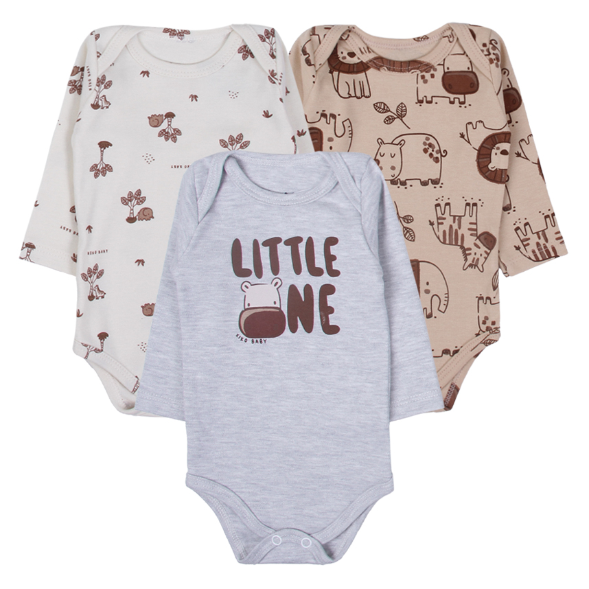 Kit Body Bebê Kiko Baby Manga Longa Estampa Safari 3 Peças