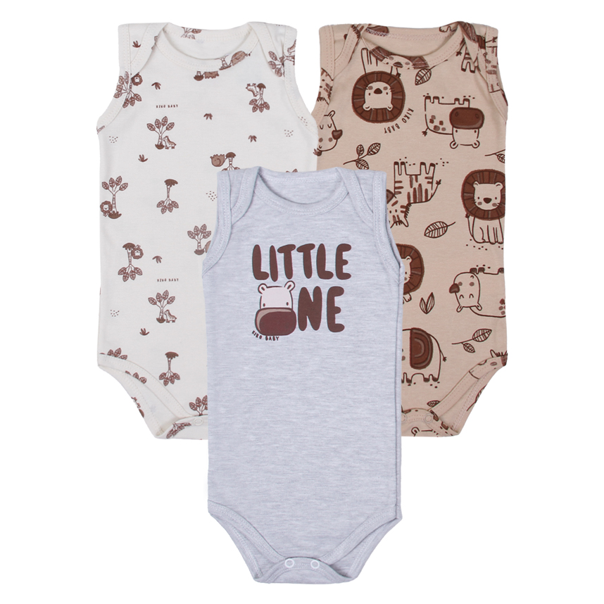 Kit Body Bebê Kiko Baby Regata Estampa Safari 3 Peças