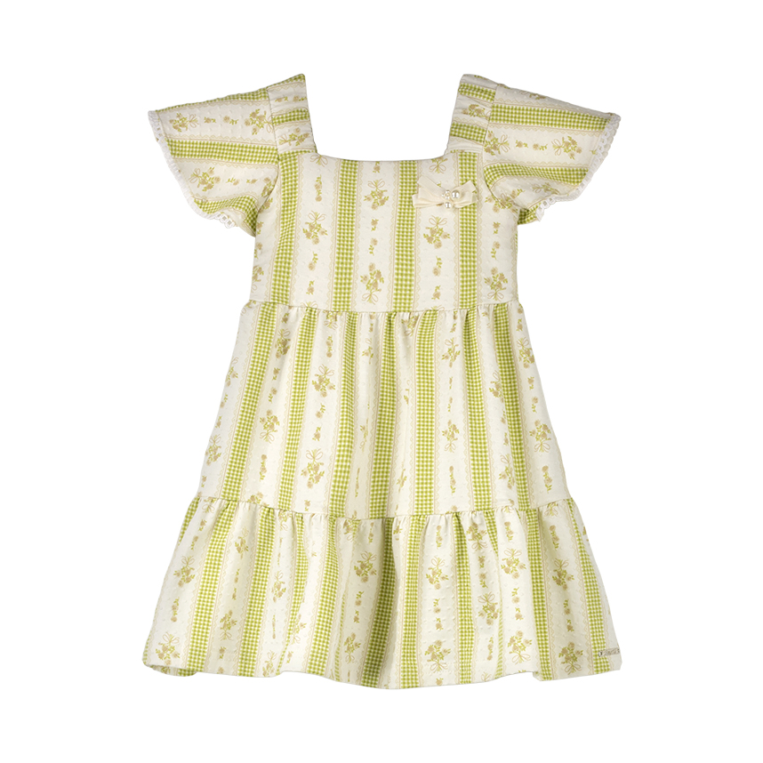 Vestido Infantil Alakazoo Manga Curta Listras com Flores Vestido Infantil Alakazoo Manga Curta Listras com Flores