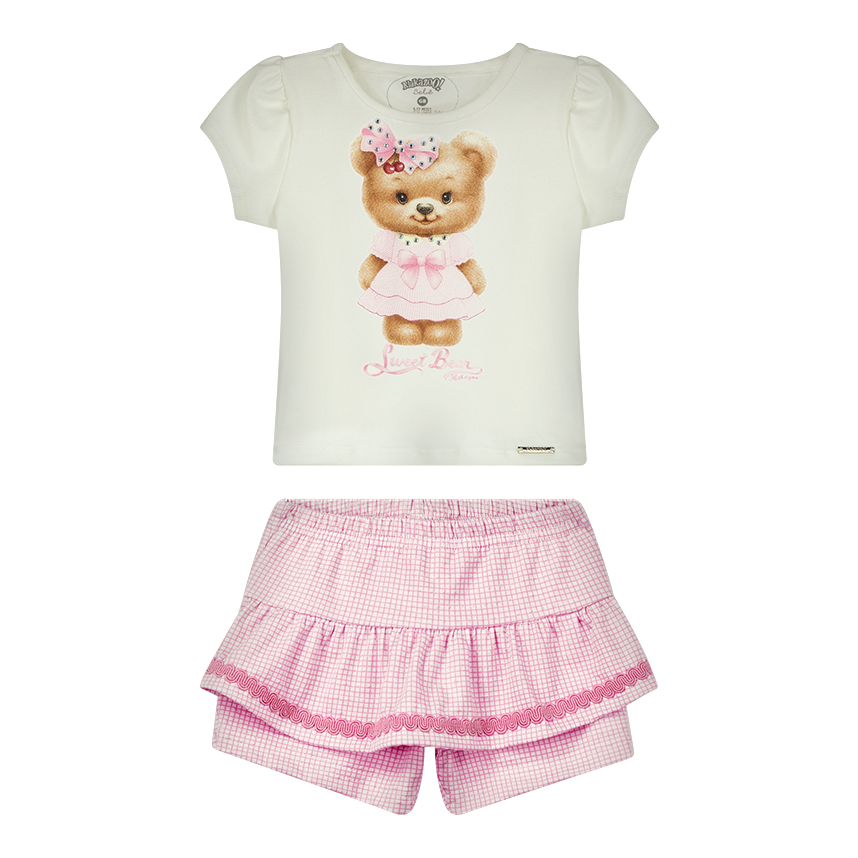 Conjunto Bebê Alakazoo Blusa Ursa Strass E Short Saia