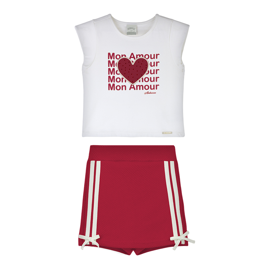 Conjunto Infantil Alakazoo Blusa Estampa Amour Short E Saia