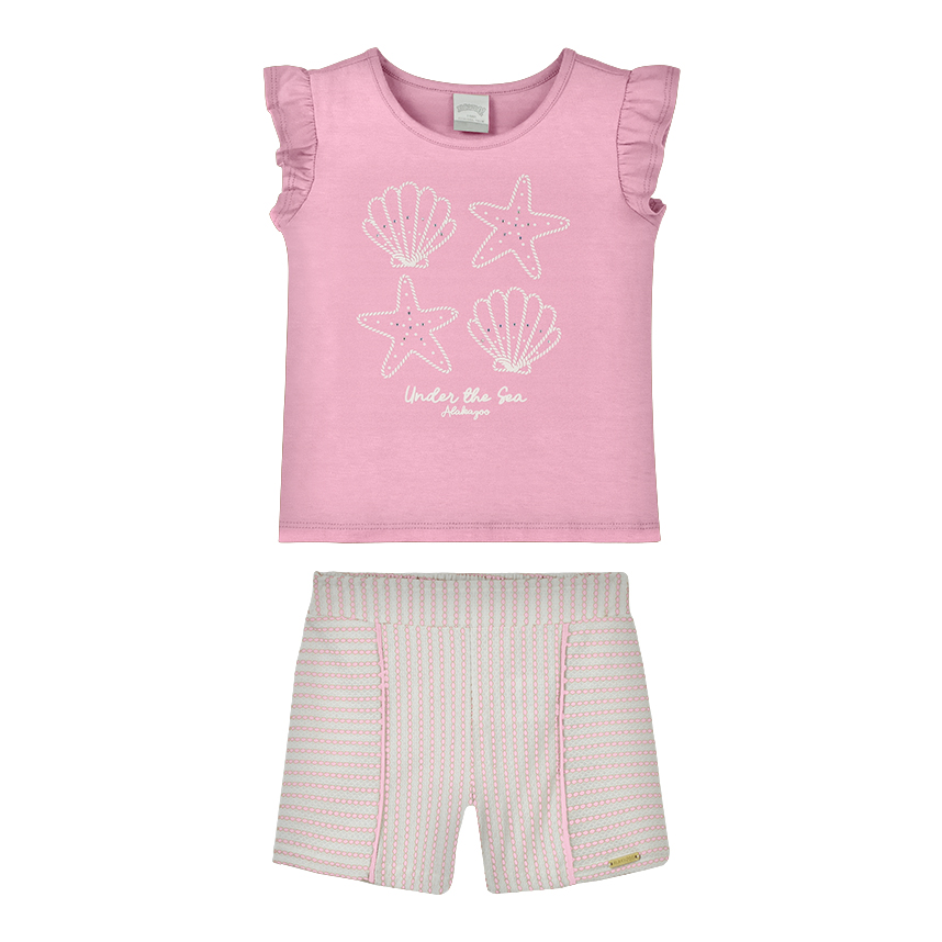 Conjunto Infantil Alakazoo Blusa Concha E Short Listrado
