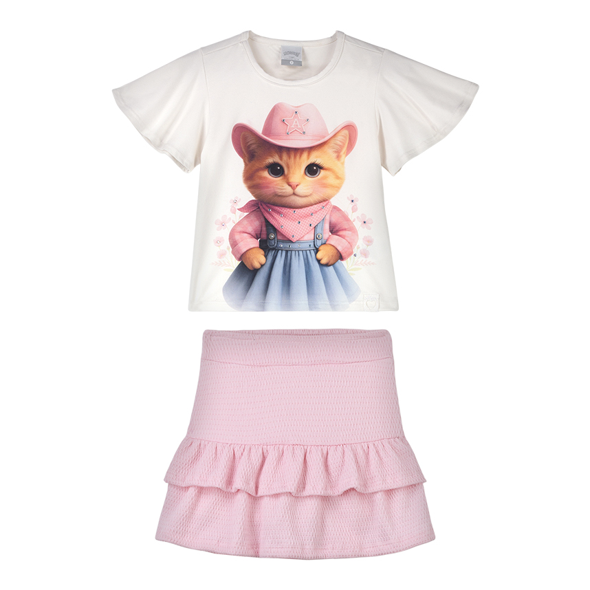 Conjunto Infantil Alakazoo Blusa Estampada E Short Saia