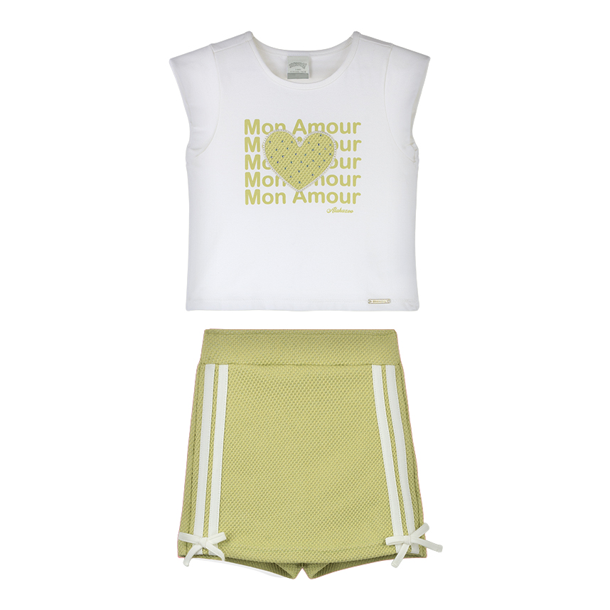 Conjunto Infantil Alakazoo Blusa Estampa Amour Short E Saia