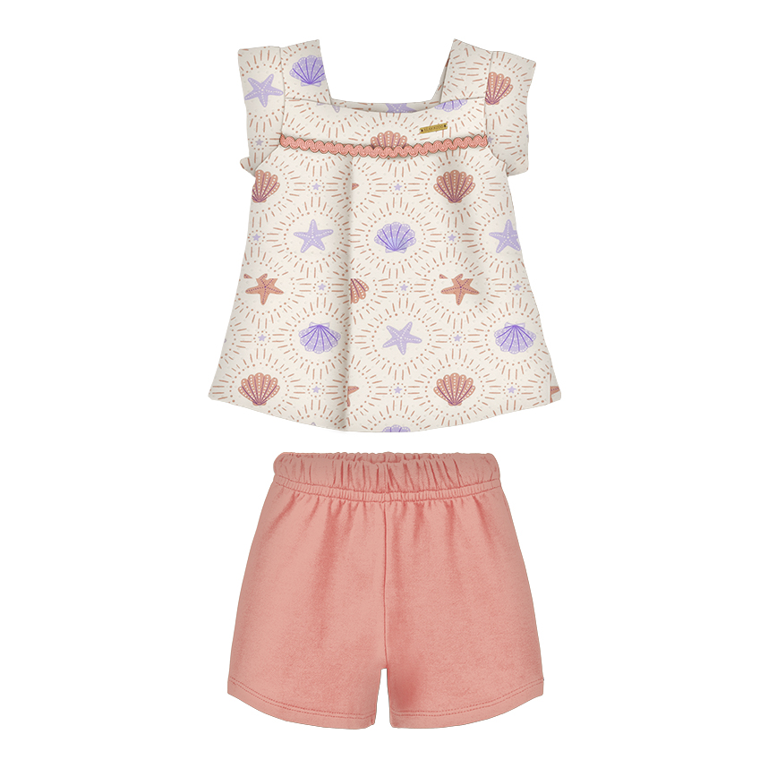 Conjunto Infantil Alakazoo Blusa Estampa Concha E Short