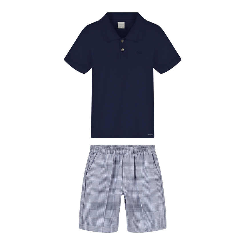 Conjunto Infantil Alakazoo Camiseta Polo Bordada E Bermuda