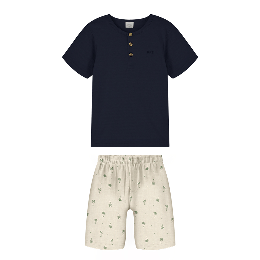 Conjunto Infantil Alakazoo Camiseta Bordado E Bermuda Estampada