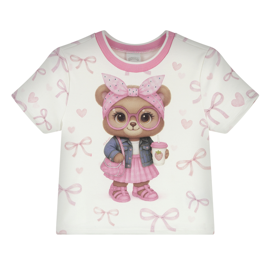 Blusa Infantil Alakazoo Manga Curta Estampa Ursa