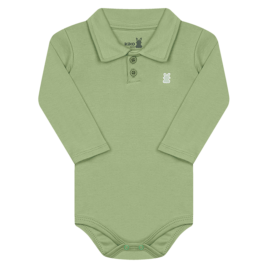 Body Bebê Kiko Baby Manga Longa Gola Polo Com Botões