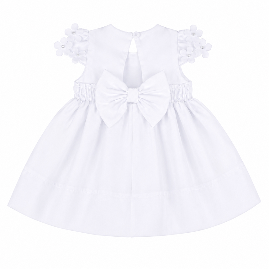 Vestido Bebê Cattai Manga Curta Bordado e Aplique Flor