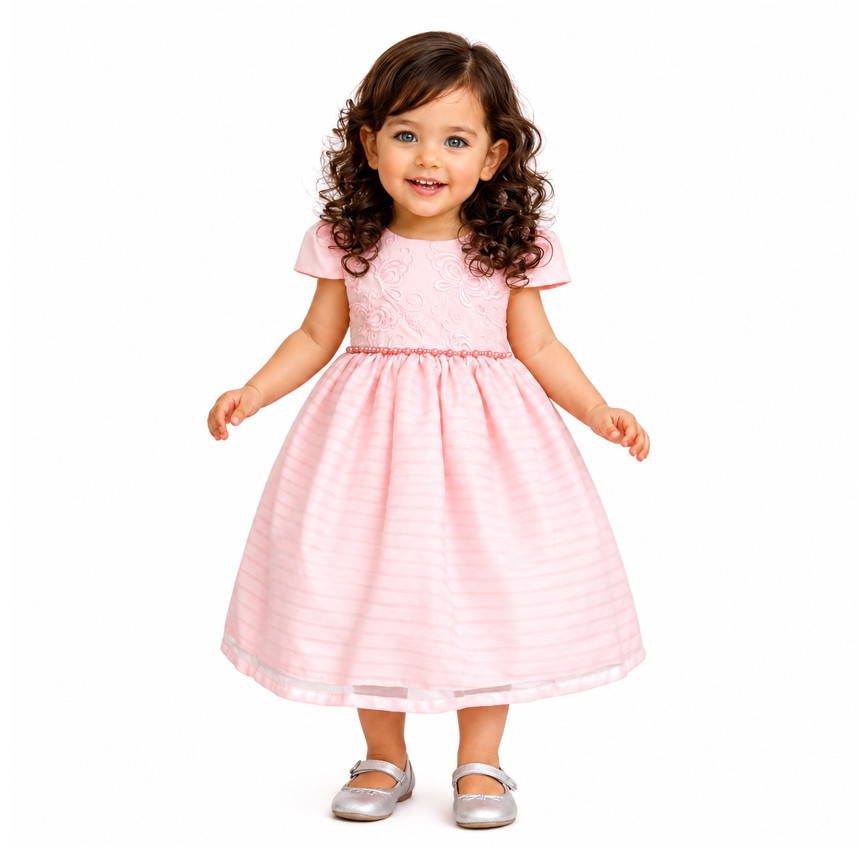 Vestido Infantil Cattai Manga Curta Bordado Borboletas