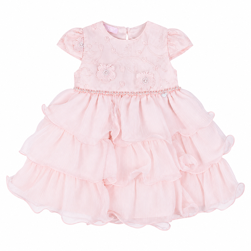 Vestido Bebê Cattai Manga Curta Bordado Com Aplique De Flor