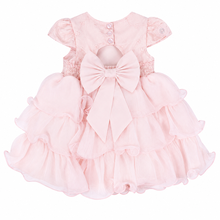 Vestido Bebê Cattai Manga Curta Bordado Com Aplique De Flor