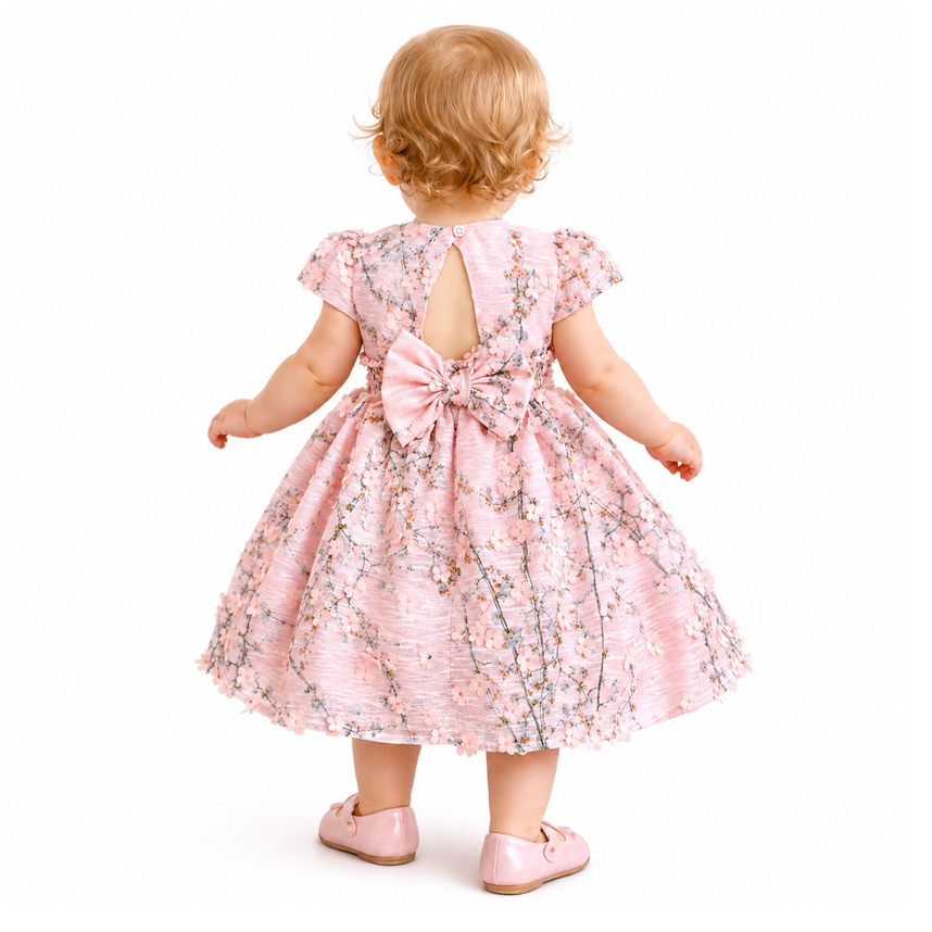 Vestido Bebê Cattai Estampado Com Aplique Flores 3D