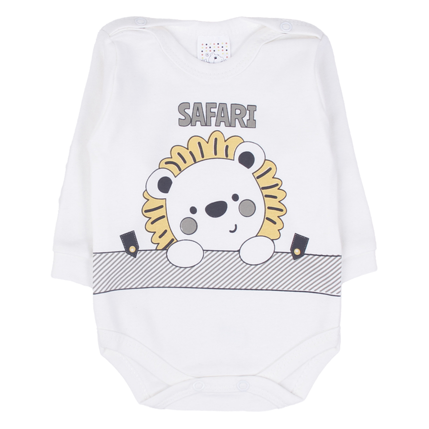 Kit Body Bebê Petutinha Manga Longa Estampa Safari 3 Peças