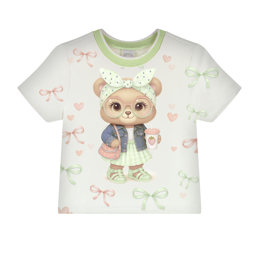 Blusa Infantil Alakazoo Manga Curta Estampa Ursa