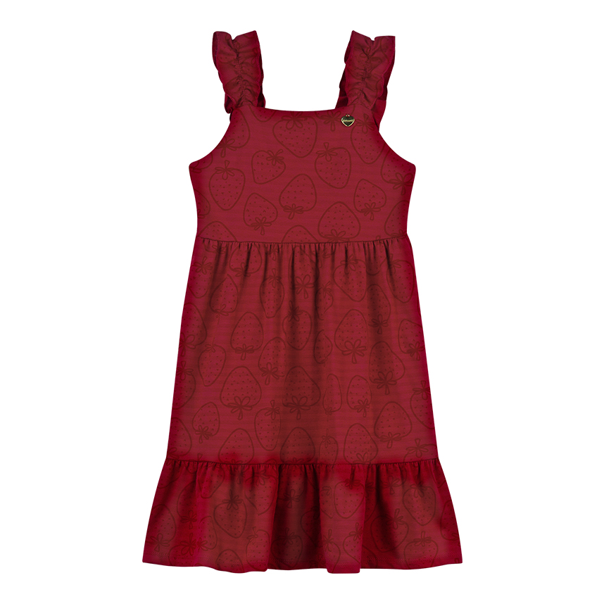 Vestido Infantil Alakazoo Alça Estampa Morangos Vestido Infantil Alakazoo Alça Estampa Morangos