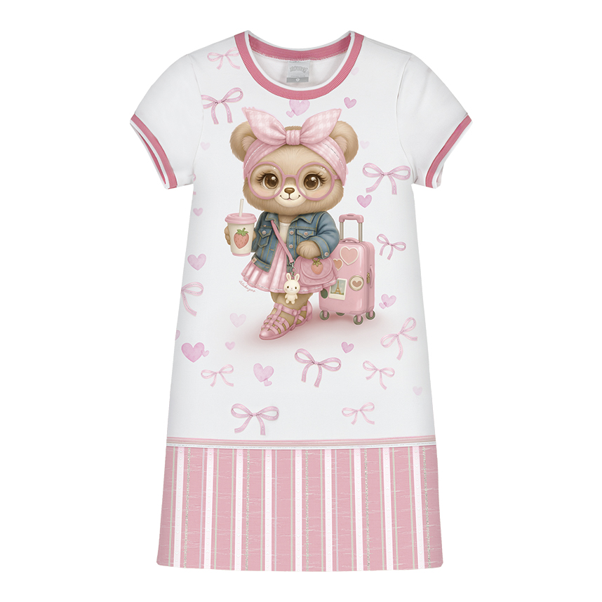 Vestido Infantil Alakazoo Manga Curta Estampa Ursa