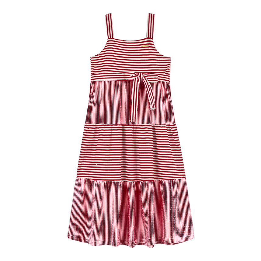 Vestido Infantil Alakazoo Alça Faixas com Listras Lacinho